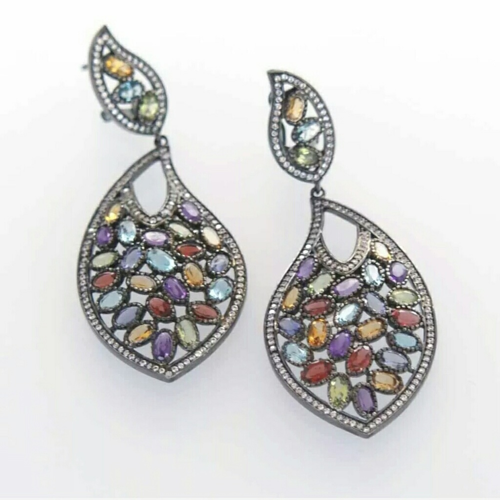 Multi Gemstone Large Omega Clasp Women'sEarrings